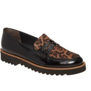 NWT Paul Green Carrie Platform Loafer in Black Leopard Combo